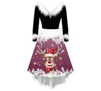 Foweknow Christmas Dress Women's Party Dress Christmas Women's Santa Costume Miss Santa Costume Long Sleeve Christmas Woman Midi Dress Sexy Hair Collar V-Neck Christmas Costume