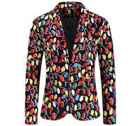 Foweknow Christmas Jacket Men's Christmas Jacket Christmas Motif Leisure Xmas Holiday Blazer Elegant Tuxedo Christmas Suit Jacket Business Sporty Blazer Funny Party Outfit, yellow, M