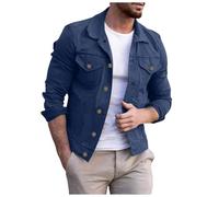 Foweknow Denim Jacket Men's Lapel Cargo Denim Jacket Fashionable Versatile Plain Leisure Jacket Windproof Loose Slim Fit Sweat Jacket Long Sleeve Comfortable Simplicity Outdoor Jacket, navy, L
