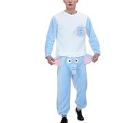 Foweknow Elephant Pyjamas for Men Funny Cute Sleepwear Soft Comfortable Nightwear Fashionable Animal Costumes Long Sleeve Crew Neck Leisure Suit Winter Bodywarmer House Suit, blue, L