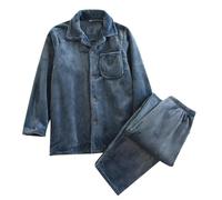 Foweknow Flannel Pyjamas Men's Thickened Fleece Winter Suit Comfortable Body Warmer Pyjamas Fashionable Trendings Sleepwear Regular Fit Loungewear Trendings Sleepwear Leisure Suit, navy, M