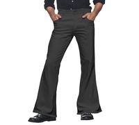 Foweknow Flared Trousers Men's Corduroy Vintage Flared Trousers Wide Leg Large Sizes 70s Style Casual Trousers for Men Wide Leg Carnival Disco Pants Plain Chino Trousers, black, S