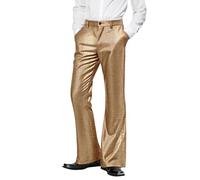 Foweknow Flared Trousers Men's Glitter Sequins Flared Trousers 70s Carnival Disco Outfits Shiny Metallic Suit Trousers Modern Long Dance Trousers Jazz Trousers Elegant High Waist Casual Trousers, gold
