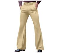 Foweknow Flared Trousers Men's Regular Fit Suit Trousers Plain Flared Trousers Large Sizes Casual Outdoor Trousers Party Disco Outfit Fashionable Casual Trousers Wide Leg Chino Trousers, khaki, L