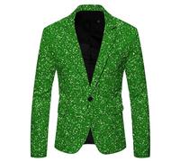 Foweknow Glitter Jacket Men's 3D Print Sequin Blazer Men's Tuxedo Suit Jacket Funky Suit Jacket Fancy Dress Costumes Men's Carnival Costume Rave Outfit for Theme Party Night Club, Green, XXL