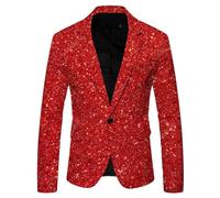 Foweknow Glitter Jacket Men's 3D Print Sequin Blazer Men's Tuxedo Suit Jacket Funky Suit Jacket Fancy Dress Costumes Men's Carnival Costume Rave Outfit for Theme Party Night Club, Wine Red, M