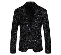 Foweknow Glitter Jacket Men's 3D Print Sequin Blazer Men's Tuxedo Suit Jacket Funky Suit Jacket Fancy Dress Costumes Men's Carnival Costume Rave Outfit for Theme Party Night Club, black, XL