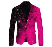Foweknow Glitter Jacket Men's 3D Print Sequin Blazer Men's Tuxedo Suit Jacket Funky Suit Jacket Fancy Dress Costumes Men's Carnival Costume Rave Outfit for Theme Party Night Club, Hot Pink, XL