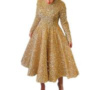 Foweknow Gold Glitter Dress Women's Sequin Mermaid Maxi Cocktail Dress, M