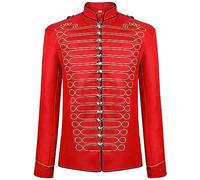 Foweknow Halloween Costume Men's Medieval Victorian Uniform Officer Military Drummer Parade Jacket Steampunk Tailcoat Jacket Punk Drummer Tops Band Music Festival Outfits, red, XL