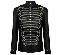 Foweknow Halloween Costume Men's Medieval Victorian Uniform Officer Military Drummer Parade Jacket Steampunk Tailcoat Jacket Punk Drummer Tops Band Music Festival Outfits, gold, L