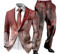 Foweknow Halloween Costume Men's Skull Jacket Suit Trousers Leisure Suit Regular Fit Funky Men's Suits Skeleton Pattern Blazer Suit Jacket Tuxedo for Party Carnival, 06 Red, M