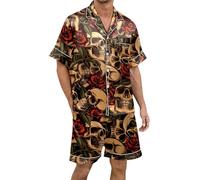 Foweknow Halloween Pyjamas Men's Bat Pyjamas Sets Horror Printed Sleepwear Two Piece Sleepwear Short Sleeve Shirt and Shorts Leisure Suit Lutig Print Pijamas Leisure Suit Lounge Wear