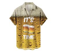 Foweknow Hawaii Shirt Men's Beer Print Short Sleeve Shirt Bavarian Beer Festival Cosplay Tops Lapel Button Down Casual Shirt Breathable Lightweight Beach Shirt for Theme Party Oktoberfest, yellow, L
