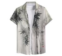 Foweknow Hawaii Shirt Men's Vintage Short Sleeve Shirt in Chinese Style Loose Casual Shirt Button Down Beach Shirt Bamboo Print Fashionable Summer Shirt Traditional Ethnic Style Shirt, White, L