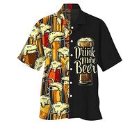 Foweknow Hawaiian Shirt Men's 3D Print Oktoberfest Men's Outfit Casual Button Down Hawaiian Shirt Men Beach Aloha Short Sleeve Shirt Breathable Lightweight Casual Shirt for Theme Party Beer Festival