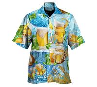 Foweknow Hawaiian Shirt Men's 3D Print Oktoberfest Men's Outfit Casual Button Down Hawaiian Shirt Men Beach Aloha Short Sleeve Shirt Breathable Lightweight Casual Shirt for Theme Party Beer Festival
