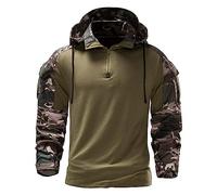 Foweknow Hoodie Men's Camouflage Pullover Tactical Long Sleeve Combat Hooded Jacket Paintball Airsoft Army Military Uniform Fashionable Simplicity Versatile Functional Shirt, Green, L