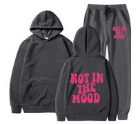 Foweknow Jogging Suit Men's Not In The Mood Print Tracksuit 2 Piece Unisex Tracksuit Y2K Hip Hop Streetwear Loose Hoodie and Jogging Bottoms Suit Two Piece Loose Fitness Suit Two Piece, Gy1, L