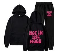 Foweknow Jogging Suit Men's Not In The Mood Print Tracksuit 2 Piece Unisex Tracksuit Y2K Hip Hop Streetwear Loose Hoodie and Jogging Bottoms Suit Two Piece Loose Fitness Suit Two Piece, BK1, L