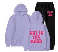 Foweknow Jogging Suit Men's Not In The Mood Print Tracksuit 2 Piece Unisex Tracksuit Y2K Hip Hop Streetwear Loose Hoodie and Jogging Bottoms Suit Two Piece Loose Fitness Suit Two Piece, PP1, 3XL