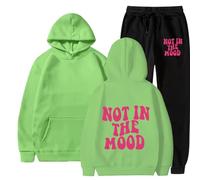 Foweknow Jogging Suit Men's Not In The Mood Print Tracksuit 2 Piece Unisex Tracksuit Y2K Hip Hop Streetwear Loose Hoodie and Jogging Bottoms Suit Two Piece Loose Fitness Suit Two Piece, BK2, S