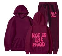 Foweknow Jogging Suit Men's Not In The Mood Print Tracksuit 2 Piece Unisex Tracksuit Y2K Hip Hop Streetwear Loose Hoodie and Jogging Bottoms Suit Two Piece Loose Fitness Suit Two Piece, RD1, S