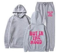 Foweknow Jogging Suit Men's Not In The Mood Print Tracksuit 2 Piece Unisex Tracksuit Y2K Hip Hop Streetwear Loose Hoodie and Jogging Bottoms Suit Two Piece Loose Fitness Suit Two Piece, GY2, L