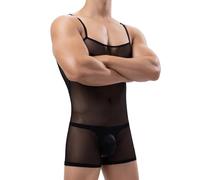 Foweknow Jumpsuit Men's Sleeveless Jumpsuit Sexy Transparent Underwear Lingerie for Sex Sissy Lingerie Men Onesie Adult Breathable Lightweight Bodysuit Stretchy String Onesie, black, XL