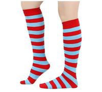 Foweknow Knee Stockings Women's Long Socks Striped Rainbow Socks Soft Christmas Socks Medium Stockings Carnival Cosplay Party Outfit Stage Show Fancy Dress Streetwear, blue, One Size