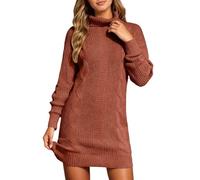 Foweknow Knitted Dress Women's Autumn Winter Turtleneck Jumper Dress Long Sleeve Knitted Dresses Elegant Bodycon Knitted Jumper Tunic Dress Cable Knit Warm Winter Dresses Solid Casual Turtleneck Dress