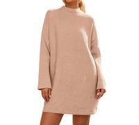 Foweknow Knitted Dress Women's Winter Long Sleeve Autumn Dress Jumper Dress Elegant Knitted Casual Knitted Dresses Soft Tunic Mini Dress Long Sleeve Chic Dresses for Women, khaki, M