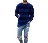 Foweknow Knitted Jumper Men's Striped Crew Neck Pullover Fashionable Versatile Sporty Everyday Wear Simplicity Comfortable Warm Casual Shirt Business Autumn Winter Jumper, blue, L