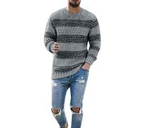 Foweknow Knitted Jumper Men's Striped Crew Neck Pullover Fashionable Versatile Sporty Everyday Wear Simplicity Comfortable Warm Casual Shirt Business Autumn Winter Jumper, gray, L