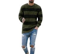Foweknow Knitted Jumper Men's Striped Crew Neck Pullover Fashionable Versatile Sporty Everyday Wear Simplicity Comfortable Warm Casual Shirt Business Autumn Winter Jumper, Green, S