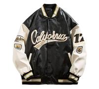 Foweknow Leather Jacket Men's Stand-Up Collar Streetwear College Jacket Baseball Jacket Sports Jacket Outwear Teenager Transition Jacket Oversized Patchwork Bomber Jacket Vintage Oldschool Varsity