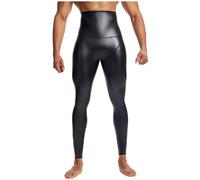 Foweknow Leather Trousers Men's Leggings Butt Lifting Shapewear Trousers Stretch Party Clubwear Compression Sports Tights Fashionable Training Trousers High Waist Yoga Trousers Fitness Workout Lounge