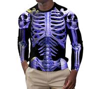 Foweknow Long Sleeve Men's Halloween Costume Long Sleeve Skull Sweatshirt Funny 3D Skeleton Printed Muscle Shirts Vintage Casual Sports Shirt Streetwear Without Hood Crew Neck Pullover, purple, XL