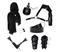Foweknow Medieval Clothing Accessories Halloween Carnival Costume Wizard Witch Necromancer Suit Fashionable Cosplay Party Fancy Dress Knights Templar Role Play 6 Costume Accessories, Black-8pcs, One
