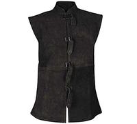 Foweknow Medieval Costume Men's Vest Viking Steampunk Renaissance Vest Victorian Gothic Templar Knight Clothing Sleeveless Leather Vest with Button Placket Stand-Up Collar Vintage Waistcoat, black, M