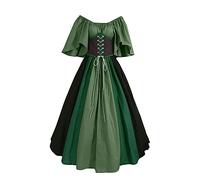 Foweknow Medieval Dress Women's Gothic Steampunk A-Line Dresses Victorian Corsage Dress High Waist Rockabilly Renaissance Party Dress Corset Dress Stylish Court Style Dresses, Green, M