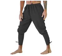 Foweknow Medieval Trousers Men's Long Linen Trousers Gothic Steampunk Victorian Pirate Trousers for Halloween Carnival Cosplay Party Men Renaissance Elastic Waist Jogging Bottoms, black, XXL