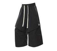 Foweknow Men's Baggy Cargo Shorts Summer Three-Quarter Trousers Men's Casual Trousers with Pockets Outdoor Elastic Waist Plain Comfortable Men's Shorts Retro Breathable Sweat Shorts, black, 3XL