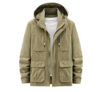 Foweknow Men's Cargo Military Outdoor Jacket Windproof Field Jacket Fashionable Functional Jacket Softshell Jacket Windproof Lightweight Sporty Work Jacket Transition Jacket with Pockets, khaki, L