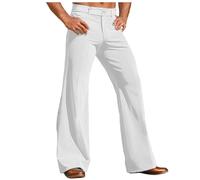 Foweknow Men's Corduroy Vintage Flared Trousers - Wide Leg, Large Sizes, 70s Style, Casual, White, M