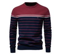 Foweknow Men's Crew Neck Striped Autumn Winter Jumper Colour Block Casual Long Sleeve Sweatshirt Jacket Fashionable Trendings Knitted Jumper Regular Fit Work Jumper Undershirt, Brick Red, S