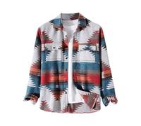 Foweknow Men's Ethnic Aztec Print Flannel Shirt Vintage Versatile Fashion Casual Jacket Simplicity Comfortable Trend Sweater Casual Personality, red, L