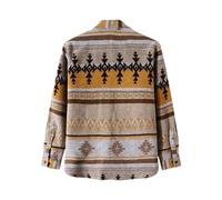 Foweknow Men's Ethnic Aztec Print Flannel Shirt Vintage Versatile Fashion Casual Jacket Simplicity Comfortable Trend Sweater Casual Personality, Yellow, XXL