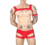 Foweknow Men's Harness Jockstrap Men's Gay Underwear Sissy Lingerie Men String Thong Sexy Underwear Festival Rave Outfit Erotic Lingerie Harness Short Bulge Pouch Panties Briefs, red, L