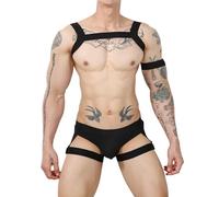 Foweknow Men's Harness Jockstrap Men's Gay Underwear Sissy Lingerie Men String Thong Sexy Underwear Festival Rave Outfit Erotic Lingerie Harness Short Bulge Pouch Panties Briefs, black, L